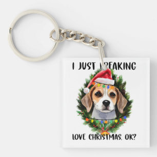 Beagle I Just Freking Love Christmas Ok Christmas キーホルダー