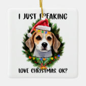 Beagle I Just Freking Love Christmas Ok Christmas セラミックオーナメント (正面)
