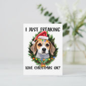 Beagle I Just Freking Love Christmas Ok Christmas ポストカード (スタンド正面)