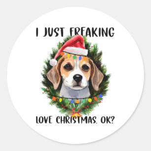 Beagle I Just Freking Love Christmas Ok Christmas ラウンドシール