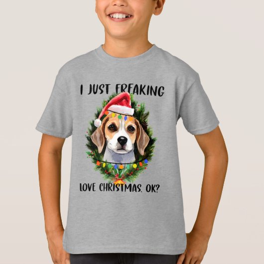 Beagle I Just Freking Love Christmas Ok Christmas Tシャツ (正面)