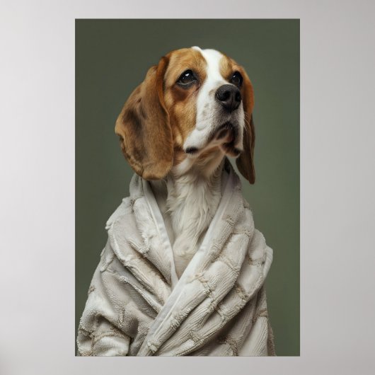 Beagle in Bathrobe Print, Funny Bathroom Dog Art ポスター (正面)