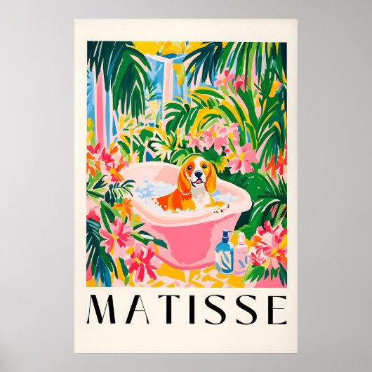 Beagle in Bathtub Art Print Matisse Style Dog ポスター (正面)