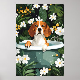 Beagle In Bathtub Poster, Funny Dog Poster, Beagle ポスター