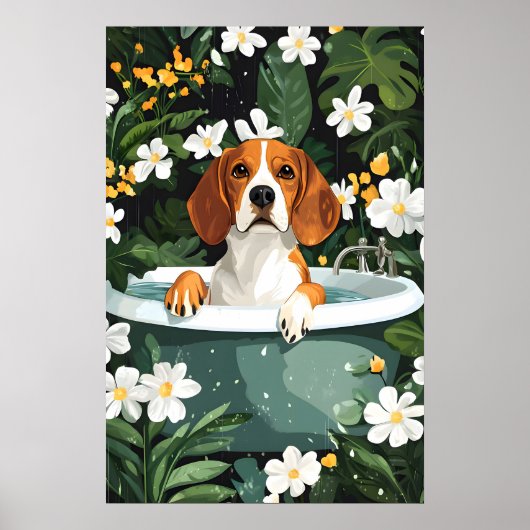 Beagle In Bathtub Poster, Funny Dog Poster, Beagle ポスター (正面)