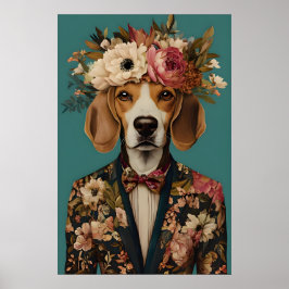 Beagle In Suit Poster, Beagle Portrait, Beagle Oil ポスター