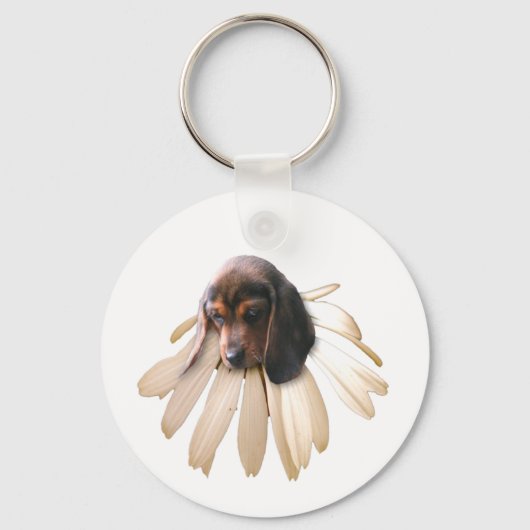 Beagle Keychain （白い花） キーホルダー (正面)