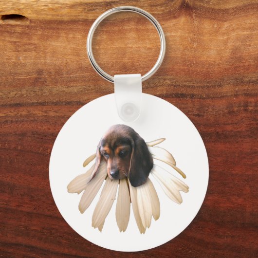 Beagle Keychain （白い花） キーホルダー (裏面)