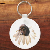 Beagle Keychain （白い花） キーホルダー (正面)