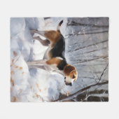 Beagle Let It Snow クリスマス フリースブランケット (正面(横))