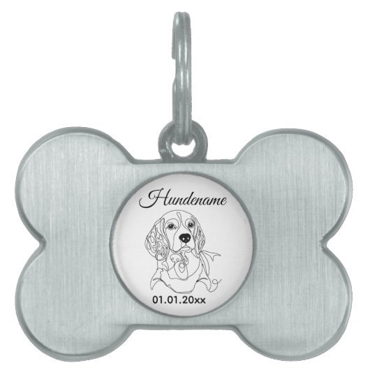Beagle Line Art Personalized Tag ペットネームタグ (正面)