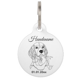Beagle Line Art Personalized Tag ペット ネームタグ