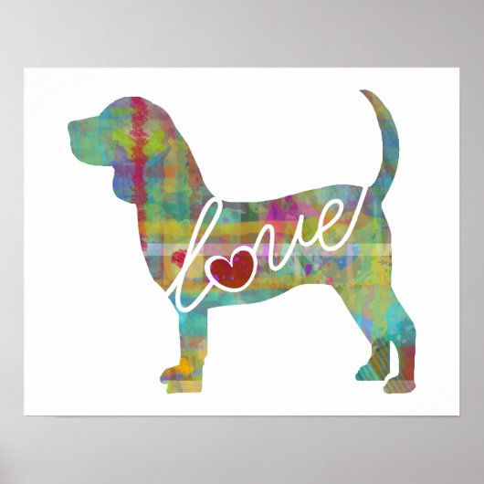 Beagle Love：水モダン色プリント ポスター (正面)