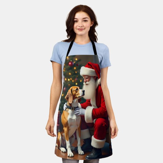 Beagle Meets Santa Christmas Painting エプロン (着用した状態)