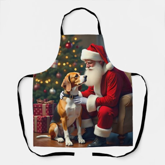 Beagle Meets Santa Christmas Painting エプロン (正面)