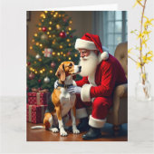 Beagle Meets Santa Christmas Painting カード (黄色い花)