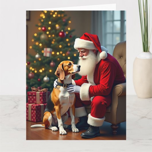 Beagle Meets Santa Christmas Painting カード (正面)