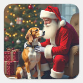 Beagle Meets Santa Christmas Painting スクエアシール (正面)