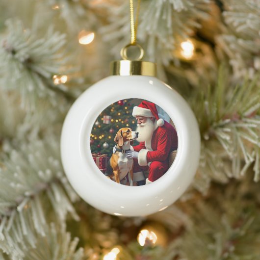 Beagle Meets Santa Christmas Painting セラミックボールオーナメント (ツリー)