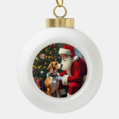 Beagle Meets Santa Christmas Painting セラミックボールオーナメント (正面)