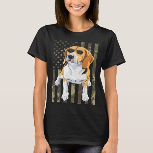 Beagle Men Women Beagle Dad Mom Camo USA Flag Beag Tシャツ (正面)