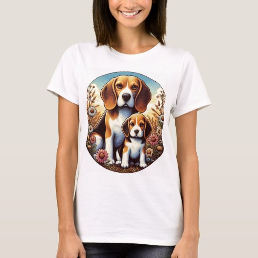 Beagle Mom and Pup 5000 2X Tシャツ (正面)