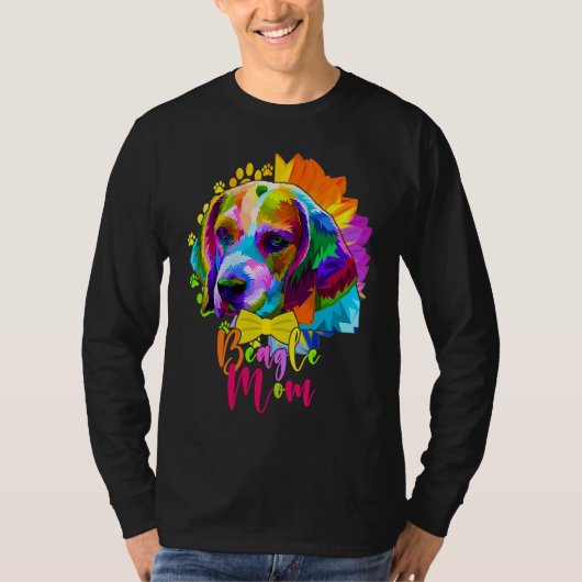 Beagle Mom Cute Colourful Dog Sunflower Mother's Tシャツ (正面)