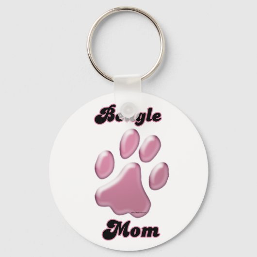 Beagle Mom Pink Pawprintキーチェーン キーホルダー (正面)