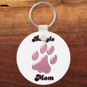 Beagle Mom Pink Pawprintキーチェーン キーホルダー (正面)