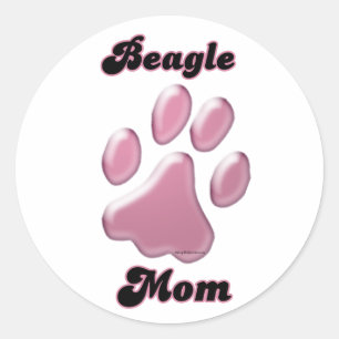 Beagle Mom Pink Pawprintステッカー ラウンドシール