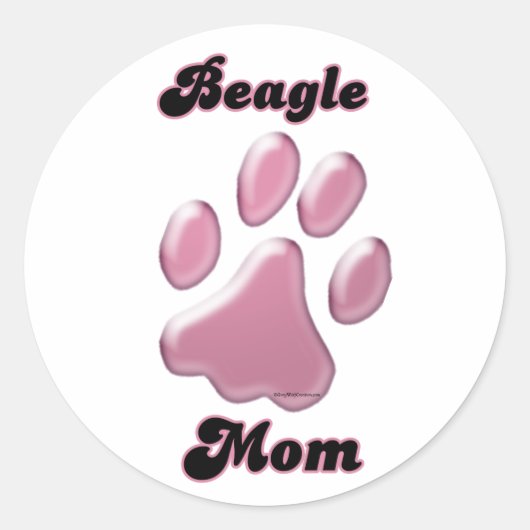 Beagle Mom Pink Pawprintステッカー ラウンドシール (正面)