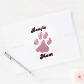 Beagle Mom Pink Pawprintステッカー ラウンドシール (封筒)
