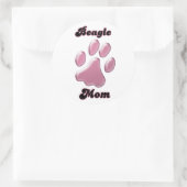 Beagle Mom Pink Pawprintステッカー ラウンドシール (バッグ)