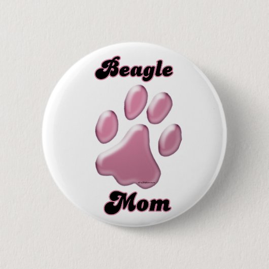 Beagle Mom Pink Pawprint – ボタン 缶バッジ (正面)