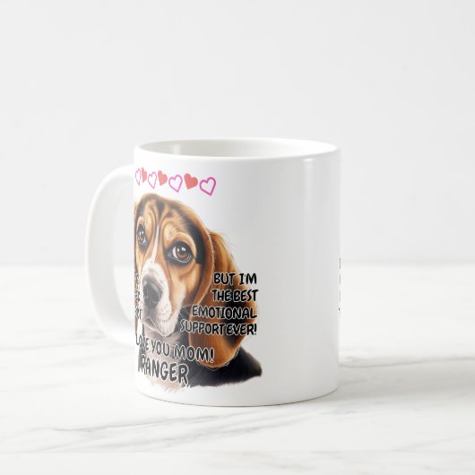 Beagle Mug、犬の名前を追加、文字を変更できる コーヒーマグカップ (正面左)