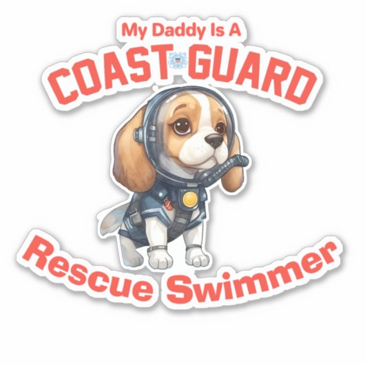 Beagle My Daddy Is A USCG Rescue泳ぐ人 シール (正面)