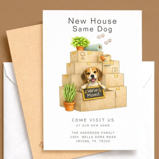 Beagle New House Moving Announcement Card 招待状