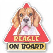 Beagle On Board Dog Red Triangle Traffic Sign シール (正面)