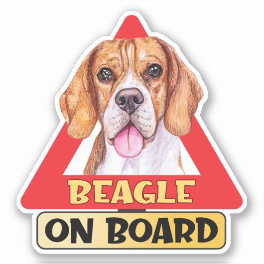 Beagle On Board Dog Red Triangle Traffic Sign シール (正面)