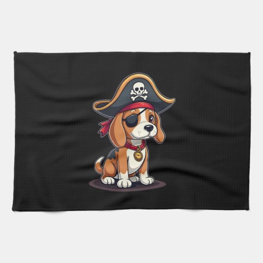 Beagle Pirate Costume Jolly Roger Flag Skull Cross キッチンタオル (横)