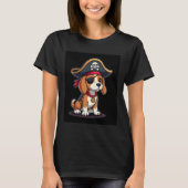 Beagle Pirate Costume Jolly Roger Flag Skull Cross Tシャツ (正面)