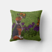 Beagle Puppy Butterflies Flowers Dog Art クッション (裏面)