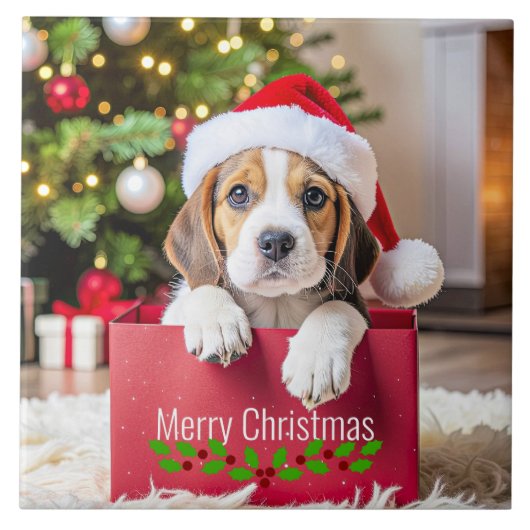 Beagle Puppy Christmas Design, タイル (正面)