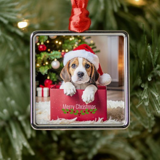 Beagle Puppy Christmas Design, メタルオーナメント (ツリー)