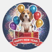 Beagle Puppy New Year Gift Sticker ラウンドシール (正面)