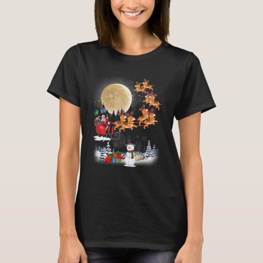 Beagle Reindeer Santa Sleigh Christmas Dog Tシャツ (正面)