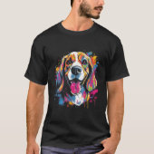 Beagle Retro Rainbow Color Splashes Design Tシャツ (正面)