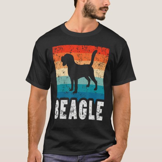 Beagle Retro Stripes Vintage Silhouette Dog Tシャツ (正面)