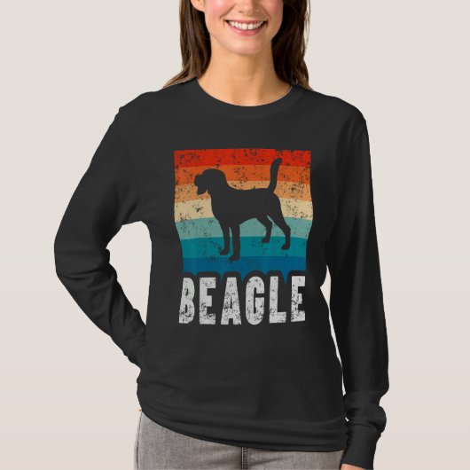 Beagle Retro Stripes Vintage Silhouette Dog Tシャツ (正面)
