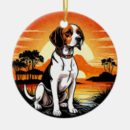 Beagle Retro Sunset Dog Lover セラミックオーナメント